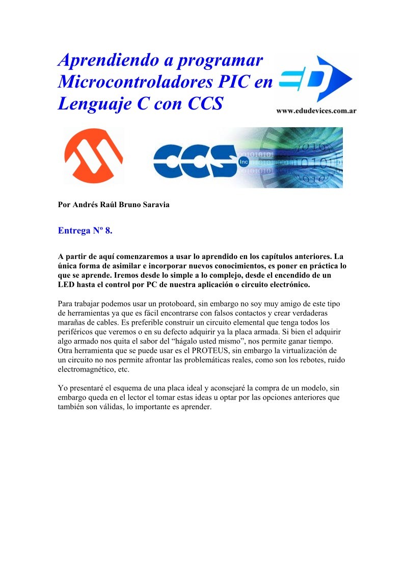 PDF de programación - Entrega 8 - Aprendiendo a programar Microcontroladores  PIC en Lenguaje C con CCS