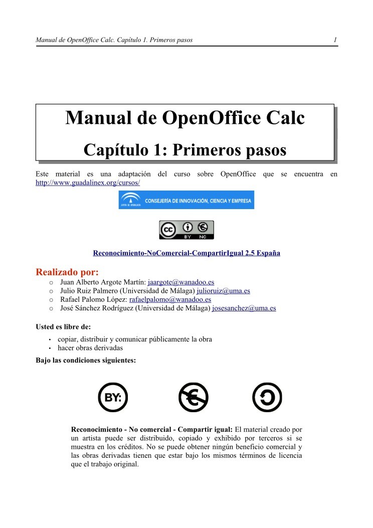 Pdf De Programación Capítulo 1 Primeros Pasos Manual De Openoffice Calc 8564