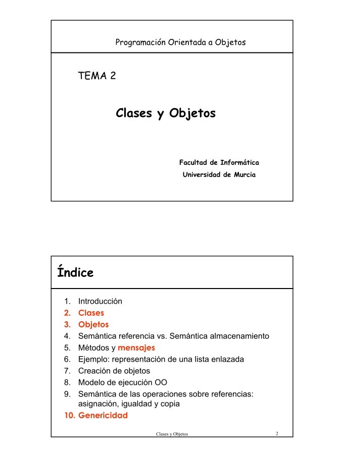 PDF de programación - TEMA 2 Clases y Objetos - Programación Orientada a  Objetos