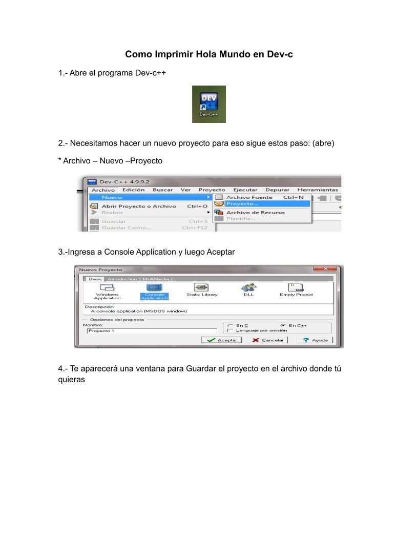PDF de programación - Como Imprimir Hola Mundo en Dev-C++